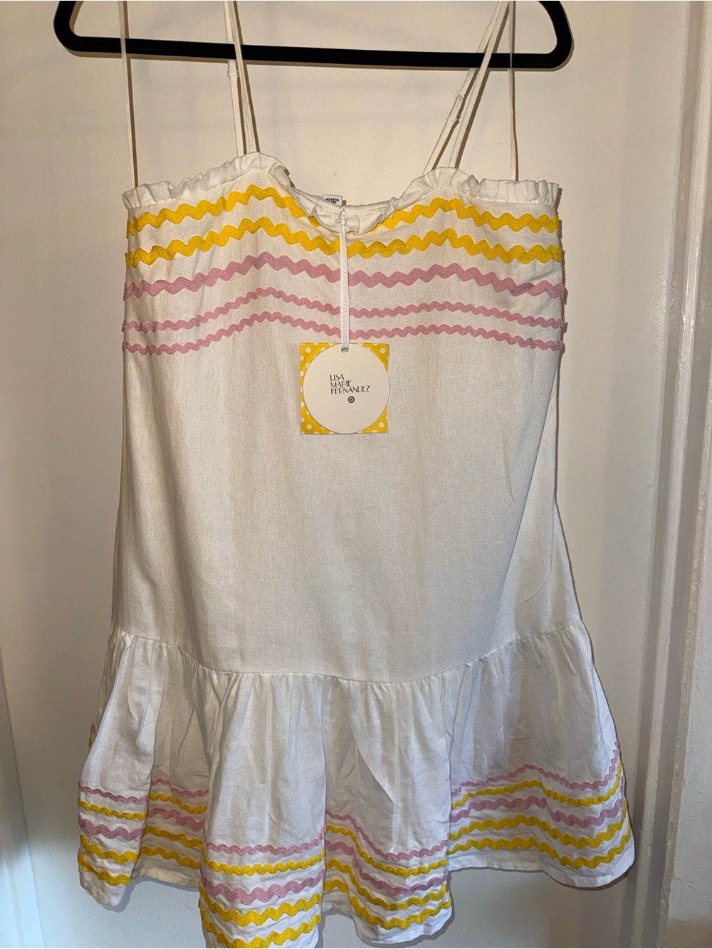 Lisa Marie Fernandez x Target NWT White Rickrack Mini Dress Pink Yellow
